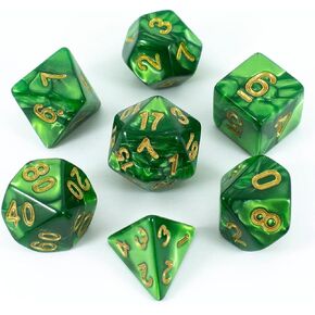 Green Pearl RPG Dice - مجموعة متعددة السطوح الكاملة - "الطحلب"