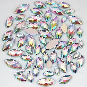 1000Pcs Crystal AB Horse Eye Rhinestones Glitter Gems Flatback Acrylic Gemstones Jewels Crafts DIY for Making Clothes Dress Shoes Bag Wedding Accessories(01 White AB)