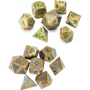 Gold Metal Dice with Blue Cracks + Gold Metal Dice with Green Cracks