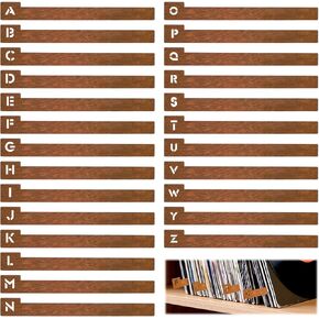 simarro 26Pcs Vinyl Record Dividers A-Z, Wooden Vinyl Record Dividers Alphabetical Record Clip Dividers Record Alphabet Separator Album Letter Organizer CD DVD Media Book Shelf Storage