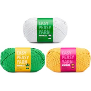The Woobles Easy Peasy Yarn Bundle - Perfect for Beginners in Crochet & Knitting - Worsted Medium #4 Cotton-Nylon Blend - Includes Leaf It to Us, What's Up Buttercup & Snow Place Like Home Shades