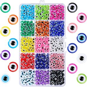 1050 Piece 15 Style Evil Eye Charms - 6mm Turkish Beads for Jewelry Making - Spacer Beads for DIY Bracelet, Earring, Necklace Crafts - Includes Boxes