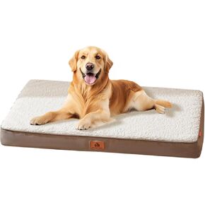 Memory Foam Dog Bed, Lambswool Orthopedic Dog Bed, Rectangle Dog Crate Pad, 3 inch Thick High-Density Egg Crate Foam, for All Seasons