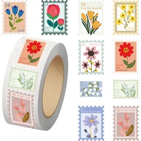 500pcs ملصقات طوابع زهرة للأطفال 10 أنماط ملصقات لفات الكرتون ملصقات زهور الزهور ملصقات فينيل مقاومة للماء (500 لكل لفة)