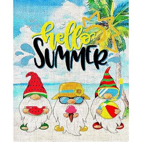 مجموعات فن الماس Fangkissu DIY للبالغين Hello Summer Gnomes ، 5D Diamond Art Beach Full Round Rhinestone Diamond Art Cross Stitch للتطريز للحرف 11.8x15.7inch ...