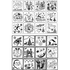24pcs قابلة لإعادة الاستخدام عيد الميلاد ، قالب من شروط الكريسماس البلاستيكية لطلاء الحرف اليدوية DIY بطاقات عيد الميلاد نافذة الباب الزجاجية خشب دفتر الكس إلا الكريش.