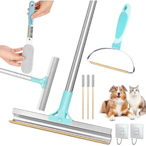 Pet Hair Remover (4 Pack) Carpet Rake for Pet Hair Removal Reusable Dog Cat Fur Remover Tools Lint Remover Long Handled Adjustable Carpet Scraper Brush for Rugs, Couch, Stairs, Sofa, Grey