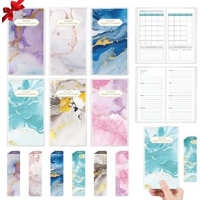ReliThick 6 Set Relithick Pocket Calendar for Purse 6.5 X3.5 Small Pocket Planner Undated Daily Weekly and Monthly with Marble Bookmark and PVC Cover Journals Appreciation Gift for Planning