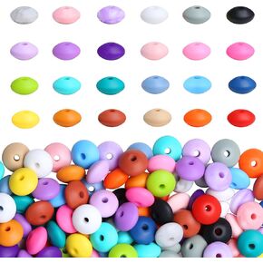 QINJIEJIE 200PCS Colorful Silicone Lentil Beads，30 Colors 12mm Silicone Focal Beads Bulk for Keychain Bracelet Necklace Crafts Making Spacer Beads for Pens
