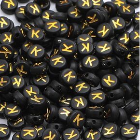 100PCS Letter Beads,4X7mm Acrylic Alphabet Beads,Gold Black Vowel Letter A Beads Round Alphabet Beads for Jewelry Bracelet Necklace Keychain DIY Making, SKU3023-A