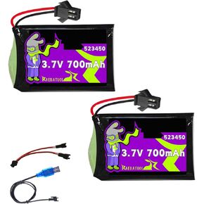 3.7V 700mAh 523450 Lipo بطارية مع SM2P توصيل ، ملاءمة قابلة لإعادة الشحن لسيارة Robot Robot Dog K9 ， RC وما إلى ذلك مع شاحن واحد وشحن USB