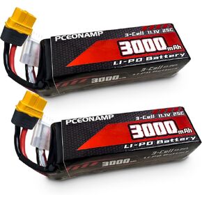 3S Lipo Battery 3000mAh 25C مع XT60 قابلية إعادة الشحن عالية السعة RC 11.1V ملاءمة لقارب RC (2Packs)