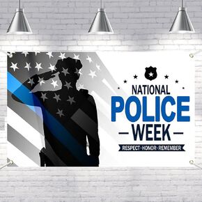 Lofaris National Police Week Banner - 70.8x43.3 Inch Polyester Thin Blue Line Backdrop for Law Enforcement Appreciation, Police Officers Honor Ceremony, Memorial Event Decorations