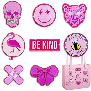 Bling Pink Bag Charms for Bogg Bag，Cute Acrylic Charms for Simple Modern Beach Bag Rubber Tote，Unique Bogg Bag Accessories Compatible with Simply Southern Beach Tote，Women Girls Party