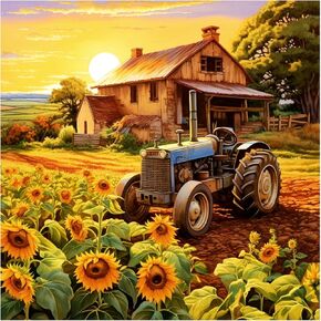 طقم طلاء Amorars Farm Diamond للبالغين ، فنية الماس على عباد الشمس 5D للمبتدئين - DIY Full Diamond Dot Gem Paint
