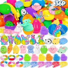 V-Opitos 36 Pack Prected Easter Eggs مع ألعاب تململ ، بيض عيد الفصح البلاستيكي بالبلاستيك مع ألعاب في الداخل ، بيض مفاجأة لصيد عيد الفصح ، حشو سلة عيد الفصح ، تفضل الحفلات للأطفال الفتيات