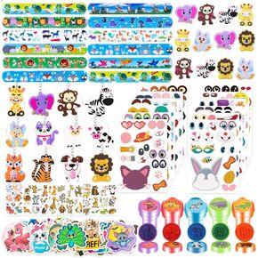 120pcs Jungle Safari Party Party Favors Set Stickers keychains Rings Slap Bracelets Baby Goodie Bag Fillers Jungle Safari Party Forms Favors For Kids