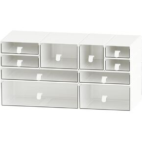 ‌yashong Desk Organizer Set ، صناديق تخزين بيضاء واضحة للمكدس لسطح المكتب ، المكتب ، DIY Craft & Vertical Space ، مثالية للمكياج ، القرطاسية ، منظمة المجوهرات