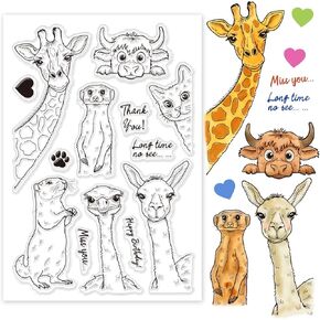 GLOBLELAND Various Funny Animal Heads Clear Stamps Giraffe Cat Cow Ostrich Alpaca Groundhog Clear Stamp Seals Cartoon Animals Transparent Stamps for DIY Scrapbooking Cards Making Photo Album Journal