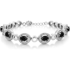Gem Stone King 925 Sterling Silver Green Prasiolite Tennis Bracelet For Women (6.42 Cttw, Gemstone Birthstone, Oval 7X5MM, 7 Inch with 1 Inch Extender)