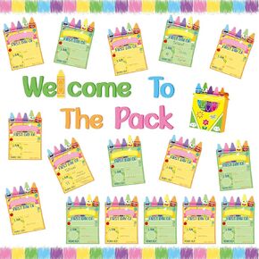 مجموعة Beyumi Crayon Bulletin Board - 68pcs Crayon Day First of School Sign Sign Bulletin Board Help Welcome to the Pack Crayon Cutouts Trim Border to School Ristergartn Chalkboard Decoration