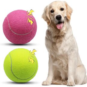 Magicorange Squeaky Tennis Ball Dog Toys 4 inch Oversize Giant Tennis Ball for Fetch Exercise, Natural Rubber Squeaky Dog Balls Training Safe (Multicolor, 4 Pack)