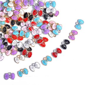 stino 72PCs Mini Metal Enamel Bow Charms for Jewelry Making, Gold Silver BOW-TIE Charms for Bracelets Keychains