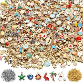 Trnayi 2000 Pcs Charms for Jewelry Making Bracelets Charms Bulk 1000 Gold Enamel Pendants with 1000 Open Jump Rings for DIY Necklace Bracelet Earrings Keychain Jewelry Crafting