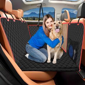 Back Seat Extender for Dogs with Hard Bottom Holds 400lbs, 8 Layers Waterproof Sturdy Anti-Scratch Large Space Dog Hammock for Car, Trucks, SUV & Bed with Mesh Window & 2 Pockets