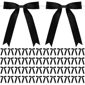 50 Pcs Twist Tie Bows 5x7 Inch Satin Ribbon Bows, Thin Ribbon Bows for Gift Wrapping Champagne Bottle Cake Decorations DIY Gift Wedding Baby Shower Birthday Party (White)