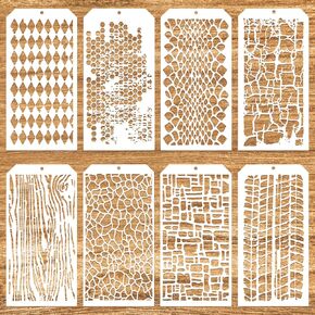Gjinx 8 Pieces Stencil Paints for Craft, Reusable Leopard Honeycomb Brick Mixed Media Art Texture Stencils for Painting on Card Making Canvas DIY Craft Furniture Paper (8 Mixed Media)