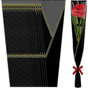 Siutaga 100 PCS Single Rose Sleeve Flower Flower Sleeve Floral Floring Closs for Florist Boufquet Foolies Mother's Day Valentine Day Generation Wedding Party Gift (Black)