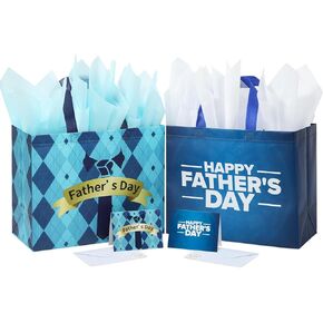 YANGTE 2 Pack 13" Fathers Day Gift Bags with Tissue Paper, Gift Bags Medium, Fathers Day Gift for Men Dad Father Grandpa, Happy Fathers Day Gift for Party Favor Supplies, 12.8"*10.2"*6.3"