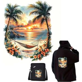 2pcs Sunbathing on The Beautiful Beach Iron On Transfers for T-Shirts Rub on Transfers Stickers Vinyl Ready to Press Stickers Iron on Decals for T-Shirts Clothing Hoodie DIY Crafts