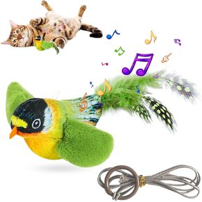 2025 5in Flapping Bird Cat Toy - THERING BIRD BIRD CAT TOY WINGS ، LifeLike Sparrow | النقيق الزاهي | مع القطط معلقة الحبل | لمس لعبة Flappy Bird Cats لجميع السلالات هريرة