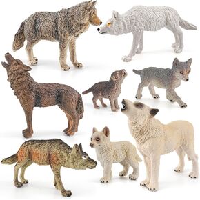 Atralo Service Wolf Figures Wild Life Jungle Zoo Animal Model Playsets 8 PCS Wolf Figurines Party Favors Toys for Boys Girls Kids Toddlers