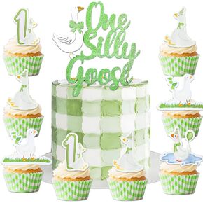 وردي واحد سخيف أوزة كعكة عيد ميلاد Topper Little Goose Cupcake Topper One Silly Goose Decore Decor