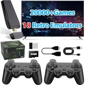 اللاسلكي اللاسلكي لعبة وحدة تحكم عصا مدمجة 20000+ ألعاب كلاسيكية ، 4K HDMI الإخراج الحنين المكونات والتشغيل عصا ألعاب الفيديو الرجع