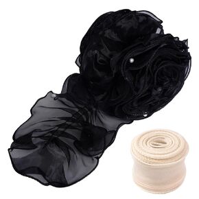 baotongle Flower Pearl Organza Ruffled Warpping Lace Flower Wrapping Lace Flower Wrapping Accessory with Ribbon for Mother's Day Valentine's Day Wedding Gift Packaging Clothes DIY (2, Pink)