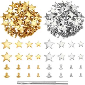Wadorn 200sets 2 Colors Star Leather Rivets Kit ، 8/10/11/15mm Iron Star Tubular Tubular Progets with عالية الكربون