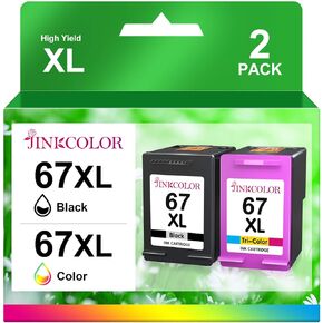 67XL Ink Cartridge Black/Color Combo Pack Replacement for HP Ink 67 hp67xl for HP DeskJet 2755e 2700 2855e 2800 2752 2742e 4155e 4255e 4100 Envy 6055 6055e 6455e Printer 67 Ink (2 Pack)