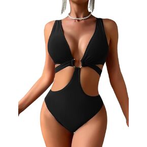 بدلة سباحة Lilosy معدنية مثيرة على شكل حرف O ذات فتحة منخفضة قطعة واحدة بدلة استحمام برازيلية عالية الساق in Kuwait