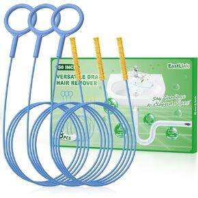 EastLink 50 Inch Sink Snake Hair Drain Clog Remover, Anti-break Steel Drain Snake Drain Hair Removal Tool, Flexible Shower Snake Drain Augers for Bathroom, Bathtub Drain Hair Catcher, 3 Pack