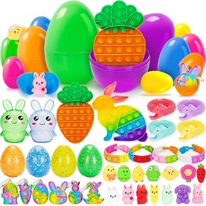Jyusmile 36 Pack Prected Easter Eggs مع ألعاب ، ومزيج بالجملة 4 أحجام بيض عيد الفصح البلاستيكي مع ألعاب متنوعة في الداخل ، والبيض المفاجئ لصيد عيد الفصح ، وأشجار سلة عيد الفصح ، وأفضل الحفلات للأطفال