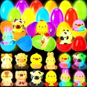 12 Pack Squishy Toy Eggs Filled with Light Up Toys, Party Stuffers & Classroom Prizes – Ideal Kids' Gifts for Boys & Girls (Easter Eggs with Animal Toys)