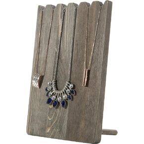 MyGift Set of 3 Jewelry Display Stand, Barnwood Gray Adjustable-Length Wooden Necklace Holder Bust Display Board