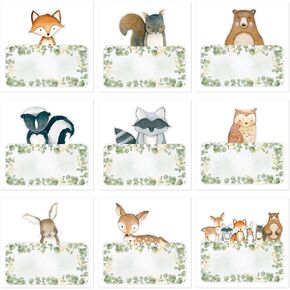 Whaline 54Pcs Woodland Animal Name Tag Stickers Jungle Animal Self Adhesive Decals Blank Name Labels for Home Classroom Office