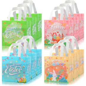 أكياس هدايا عيد الفصح Ccinee 12pc مع مقبض ، حقائب عيد الفصح القابلة لإعادة الاستخدام غير المنسوجة أرنب تعامل مع حقيبة صيد البيض في عيد الفصح لتزويد حفلة عيد الفصح ， 7.9 "× 7.9" × 5.9 "