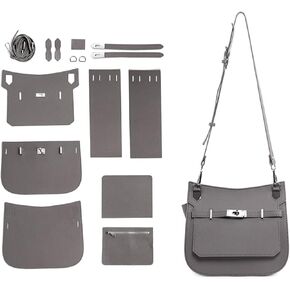 Popsewing Designer Crossbody Bag Diy Kit for Girls ، مجموعة عمل جلدية مع مجموعة خياطة للأكياس لحقيبة الكتف ، مجموعة جلدية للهدايا المخصصة (مجموعات Grey-Diy)