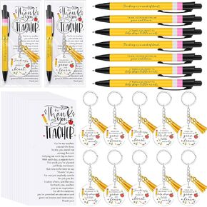 10 Set Teacher Appreciation Gifts Thank You Ballpoint Pens with Keychains Inspirational Cards for Teachers' Day Appreciation Week Colleague School Team Coworker Student